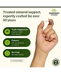 Swanson Triple Magnesium 400mg 300 Capsules Complex Supplement with Citrate, Oxide and Aspartate for Bone Health and Optimal Absorption