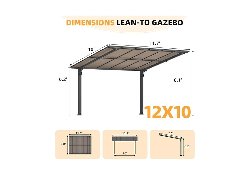 Aecojoy Outdoor Pergola Carport for Patio, Freestanding Lean-to Hardtop Gazebo.