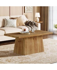 Tribesigns 47" Pedestal Coffee Table, Solid Wood Coffee Table, Rustic Brown