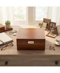 Yigii Large Wooden Storage Box with Adjustable Tray Removable Divider Keepsake Organizer for Trinkets Photos Gifts