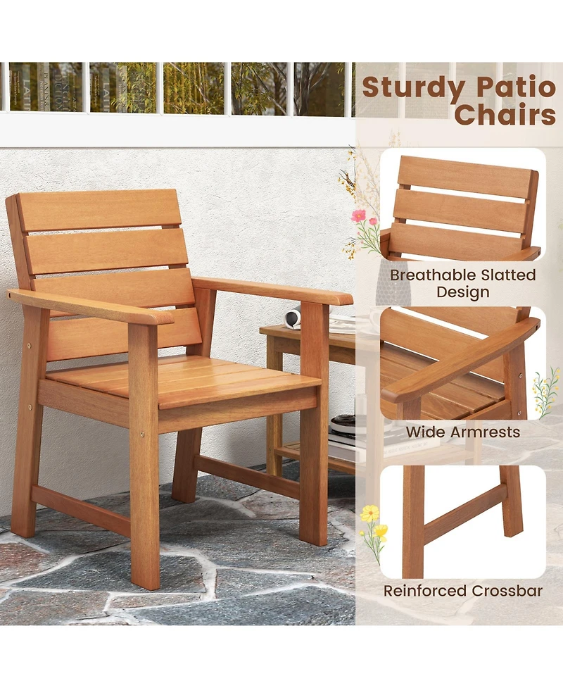 Gymax 2PCS Hardwood Chair Wood Dining Armchairs Breathable Slatted Seat Garden Patio