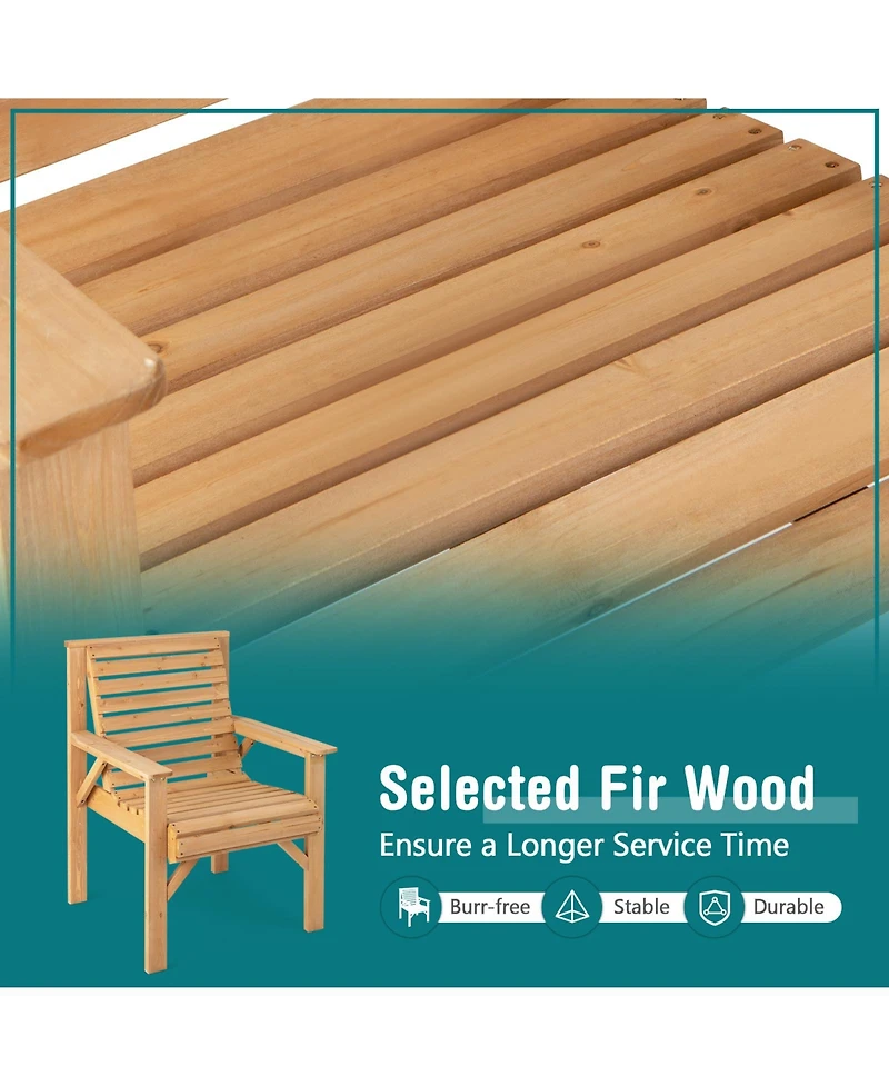 Gymax 2 Pcs Fir Wood Chair Dining Inclined Backrest Backyard Patio