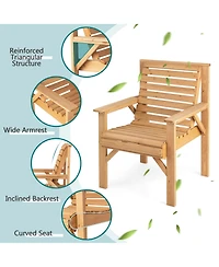 Gymax Fir Wood Chair Dining Inclined Backrest Garden Yard Indoor Natural Patio