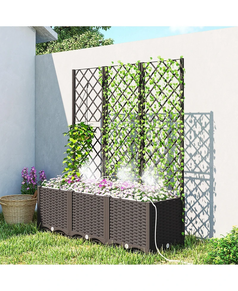 Outsunny 3PCS Self-Watering Planetr with Trellis, Automatic Watering Kit