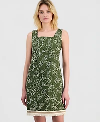 Tahari Asl Women's Embroidered Cotton Fringe-Hem Dress