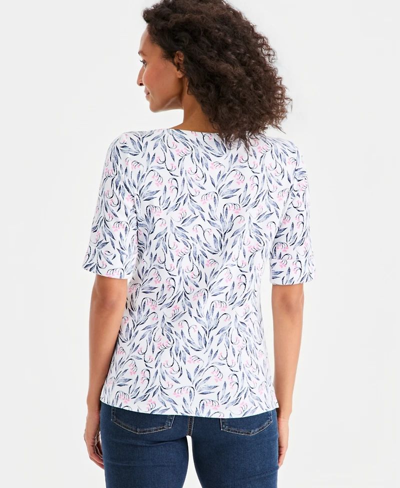 Style & Co Petite Cotton-Blend Boat Neck Leaf Stamp Top, Macy's Exclusive