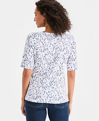 Style & Co Petite Cotton-Blend Boat Neck Leaf Stamp Top, Macy's Exclusive