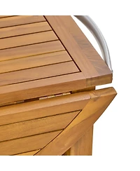 Flynama Outdoor Acacia Wood Bar Cart with Foldable Top and Removable Trays