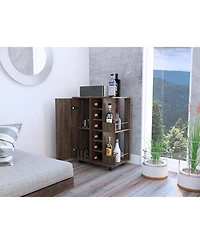 Flynama Dark Walnut 2-Shelf 6-Bottle Bar Cart with Division