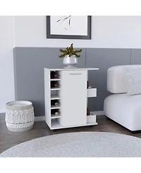 Flynama 4-Wheel Bar Cart with 6 Bottle Racks, 2 Side Shelves and Wood Door Storage