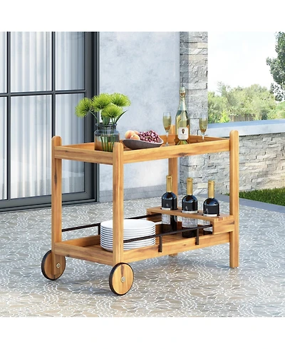 Flynama Bar Cart 31.50" H x 42.75" W x 22.00" D with 1 Shelf with Casters Natural Finish