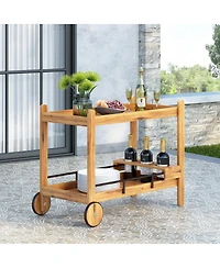 Flynama Bar Cart 31.50" H x 42.75" W x 22.00" D with 1 Shelf with Casters Natural Finish