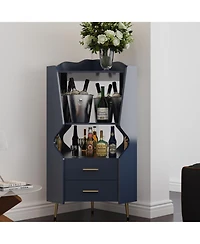 Flynama Corner Bar Cabinet 50" H with 15 Cabinets, 3 Drawers Finish