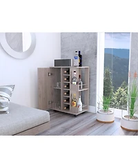 Flynama Bar Cart with 1 Cabinet, 1 Shelf with Casters Oak Finish