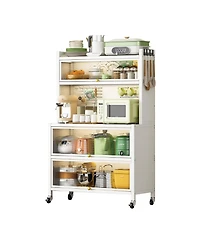 Flynama 65" Tall 5-Tier Kitchen Bakers Rack with Flip Door Cabinet, Microwave Stand and Coffee Bar Storage