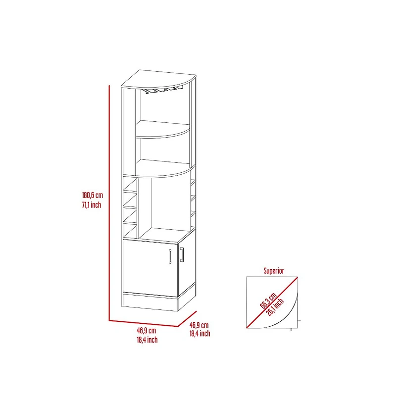 Flynama 71" Light Corner Bar Cabinet with 8 Bottle Cubbies, 12 Glass Rack and 2 Side Doors