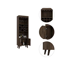 Flynama Dark Walnut Bar Cabinet with 12 Built-in ack, Double Door and 9-Glass Stemware Rack