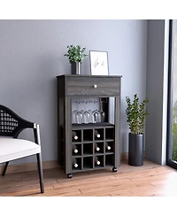 Flynama Espresso Bar Cart with 12 Built-in Rack, 8-Glass Rack and Spacious Drawer