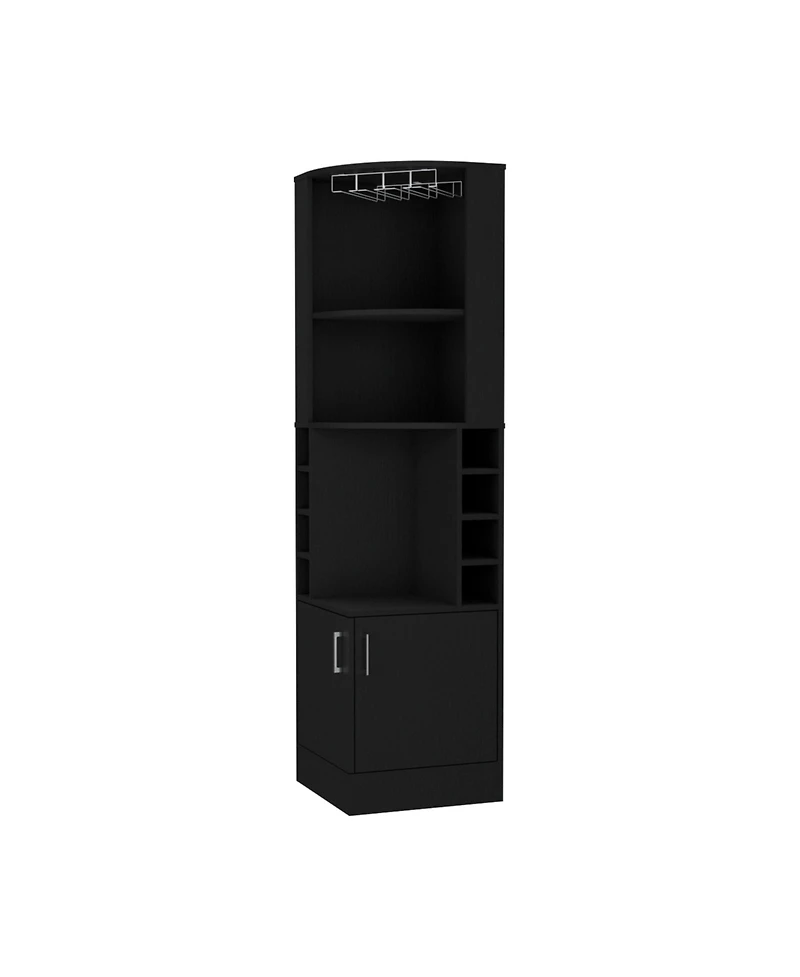 Flynama Corner Bar Cabinet with 8 Built-in Rack, Glass Rack and Double Door Cabinet