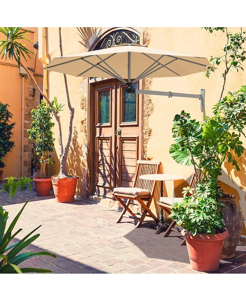 Gouun 8 ft Wall-Mounted Telescopic Folding Patio Umbrella with Adjustable Pole