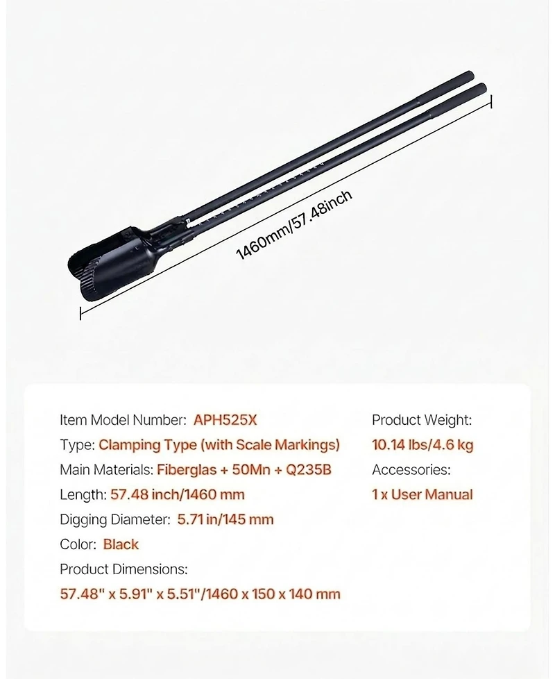 Skonyon Heavy Duty Post Hole Digger with Fiberglass Handle 5.71in Hole Diameter for Gardening Outdoors