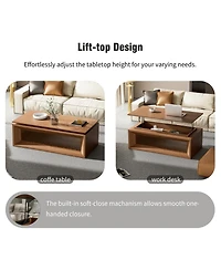 Rainsken 43.3'' Adjustable Lift Top Coffee Table, Rectangular Living Room Center Table with Hidden Storage and Solid Wood Veneer Finish for Office