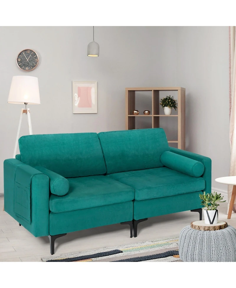 Gouun Modular Loveseat Sofa with 2 Bolsters and Side Storage Pocket