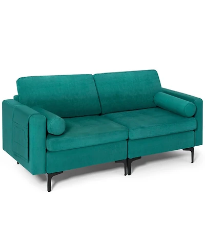 Gouun Modular Loveseat Sofa with 2 Bolsters and Side Storage Pocket
