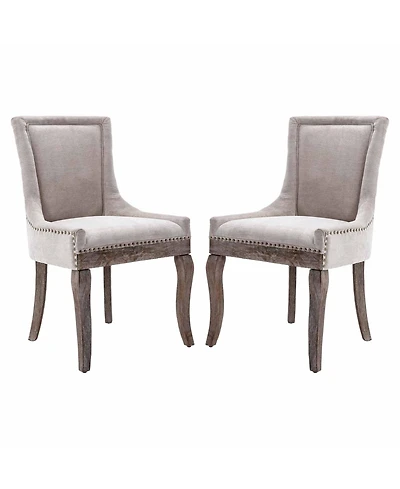 Rainsken Extra Large Side Dining Chairs Set of 2, Fabric Upholstered Kitchen with Nail Head Decoration and Solid Wood Legs for Room