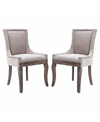 Rainsken Extra Large Side Dining Chairs Set of 2, Fabric Upholstered Kitchen with Nail Head Decoration and Solid Wood Legs for Room