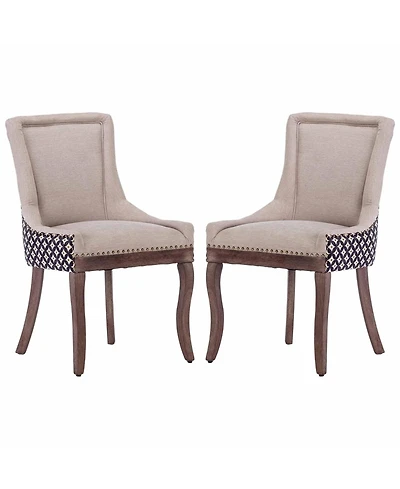 Rainsken Extra Large Side Dining Chairs Set of 2, Fabric Upholstered Kitchen with Nail Head Decoration and Solid Wood Legs for Room