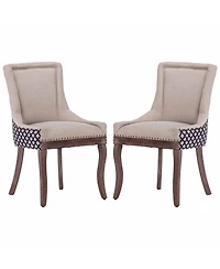 Rainsken Extra Large Side Dining Chairs Set of 2, Fabric Upholstered Kitchen with Nail Head Decoration and Solid Wood Legs for Room