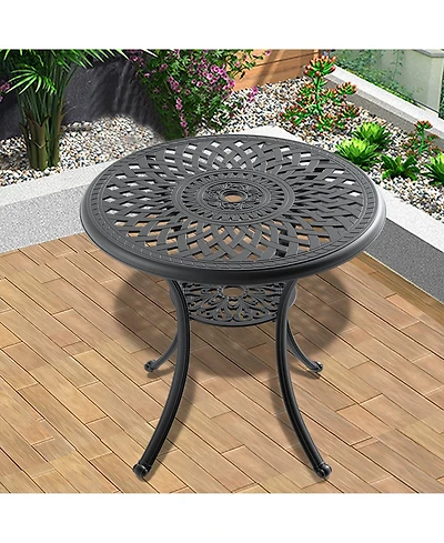 Clihome 30.71-inch Cast Aluminum Patio Dining Table With Frame and Umbrella Hole