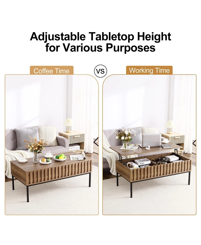 Homfan Lift Top Coffee Table with Storage, Wooden Center Table with Hidden Storage Compartment, Farmhouse End Table for Living Room, Office, Home