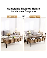 Homfan Lift Top Coffee Table with Storage, Wooden Center Table with Hidden Storage Compartment, Farmhouse End Table for Living Room, Office, Home