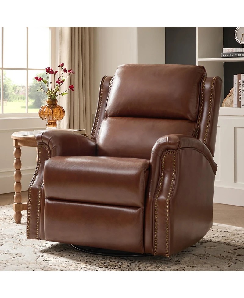 Hulala Home Felisa Traditional Swivel Rocker Manual Genuine Leather Recliner