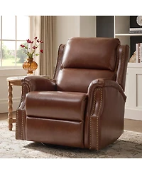 Hulala Home Felisa Traditional Swivel Rocker Manual Genuine Leather Recliner