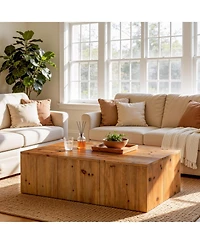 Tribesigns 47-inch Rectangle Solid Wood Block Coffee Table, Retro Style