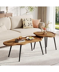 Tribesigns Nesting Coffee Table Set of 2, Solid Wood Coffee Tables with Cloud Tabletop