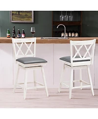 Gymax Set of Barstools Swivel Counter Height Chairs with Rubber Wood Legs