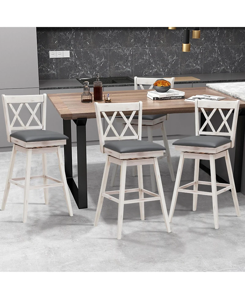 Gymax Set of 4 Barstools Swivel Bar Height Chairs with Rubber Wood Legs