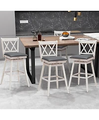 Gymax Set of 4 Barstools Swivel Bar Height Chairs with Rubber Wood Legs