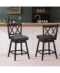 Gymax Set of 2 Barstools Swivel Counter Height Chairs with Rubber Wood Legs
