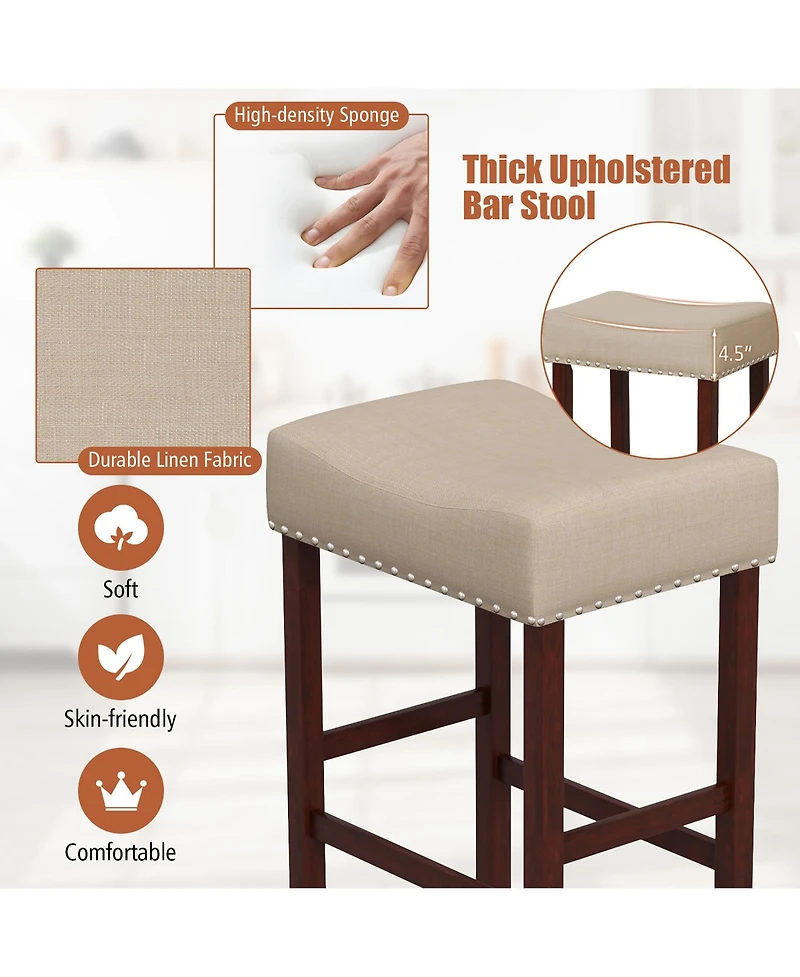 Gymax Set of 4 Bar Stools Bar Height Saddle Kitchen Chairs with Wooden Legs