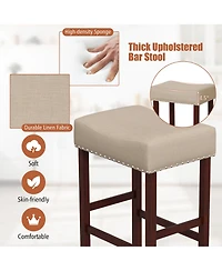 Gymax Set of 4 Bar Stools Bar Height Saddle Kitchen Chairs with Wooden Legs