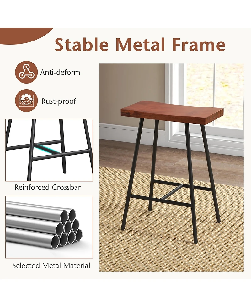 Gymax Saddle-Seat Bar Stool 2 Set Counter Height Bar Stools with Curved Seat Surface