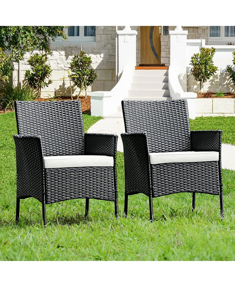 Gymax 4PCS Patio Rattan Arm Dining Chair Cushioned Sofa Furniture