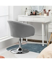 Gymax Modern Velvet Chair Height Adjustable Bar Stool Swivel Makeup Seat