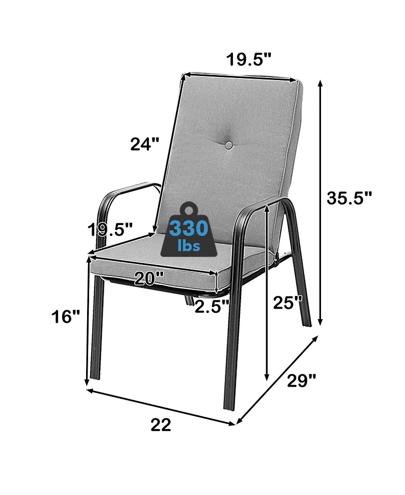 Gymax Set of 4 Patio Dining Chairs High-Back Cushions Space Saving
