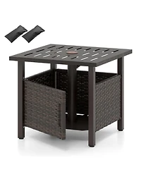 Slickblue All-Weather Pe Wicker Patio Side Table with Umbrella Hole for Outdoor Use